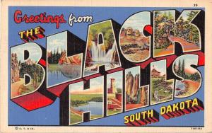 Black Hills South Dakota Large Letter Linen Greetings Antique Postcard J50439