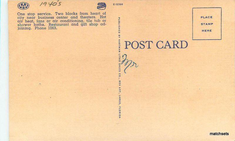1940s  Cordrey's Court OCALA FLORIDA Linen HARTMAN Postcard 16-72