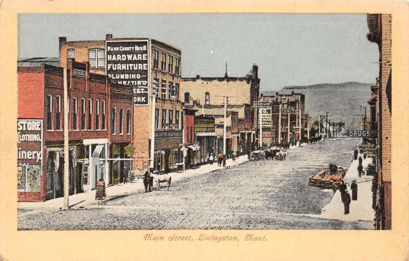 Livingston Montana Main Street, Hardware Store Vintage Postcard U6868