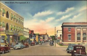 Narragansett RI Main St. Linen Postcard