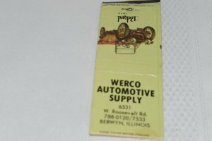 Packard 1912 Werco Automotive Supply Berwyn Illinois 20 Strike Matchbook Cover 