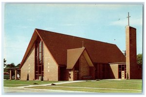 c1960s Trinity Lutheran Church Exterior Roadside Wichita Kansas KS Tree Postcard