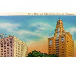 Mayo Clinic and Hotel Kahler Rochester Minnesota Linen Hotel Vintage Postcard