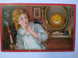 Halloween Postcard Raphael Tuck & Sons Girl Spooked Original Series 174 Vintage