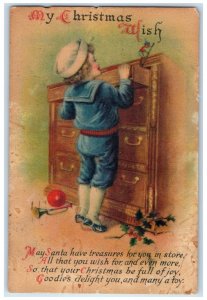 c1910's Christmas Boy Santa Treasure Berries Des Moines Iowa IA Antique Postcard