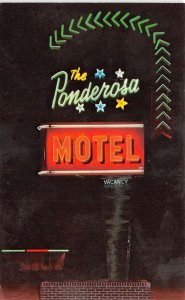 Pine Level Alabama Ponderosa Motel Neon Sign at Night Vintage Postcard AA66436