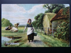 Rural Farm Life - THE MILKMAID with Pail of Milk c1911 Postcard