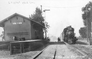 RPPC Southern Pacific Railroad Depot YOLO, CA Train Station c1950s Vintage Photo