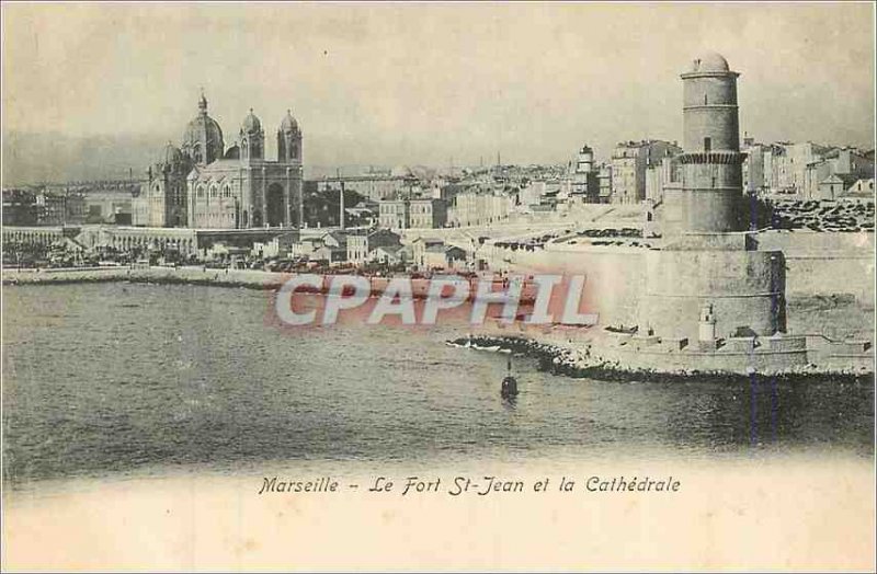 Postcard Old Marseille Fort St John and the Cathedral