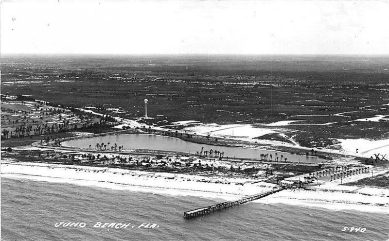 Juno Beach FL Birdseye View in 1951 RPPC Postcard