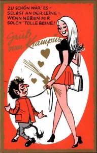 Gruss vom Krampus & Sexy Woman Comic #6031 c1950s-60s Postcard