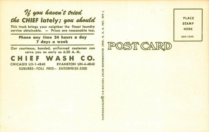 Chicago IL Chief Wash Launders Delivery Truck Postcard