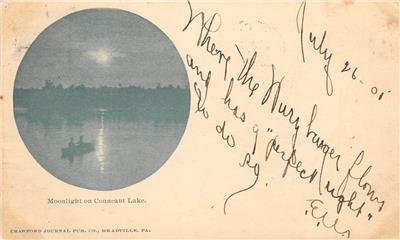 Moonlight on Conneaut Lake, Pennsylvania 1905 Antique Vintage Postcard