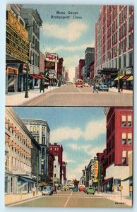 BRIDGEPORT, Connecticut CT ~ MAIN STREET Scene ca 1940s Linen Postcard