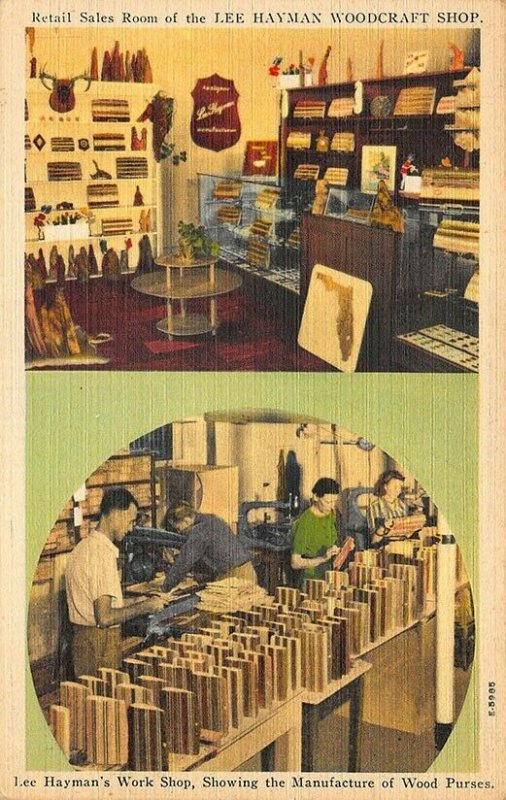 St Petersburg FL Lee Hayman Woodcraft Shop Duo View Hartman Linen Postcard