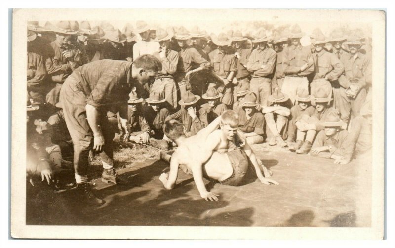 RPPC WWI US Army Base Wrestling Match Real Photo Postcard *5W3