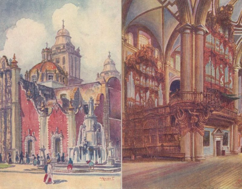 El Sagrario Y Catedral Mexico Interior 2x Old Painting Postcard s