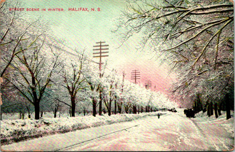 Halifax NS Canada Street Scene in Winter Postcard used 1910