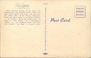 Washington DC Ted Lewis Restaurant 2655 Conn Ave Linen Postcard