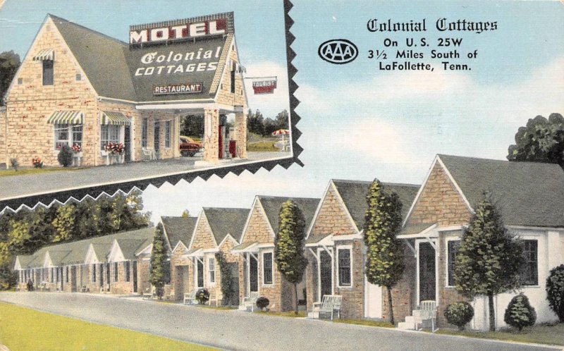 LaFollette TN Tennessee  COLONIAL COTTAGES MOTEL~Mrs Joe Baird ROADSIDE Postcard 