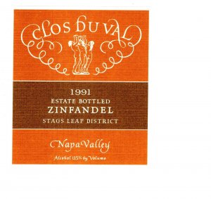 Clos Buval, 1991 Zinfandel, Original Vintage Wine Bottle Label