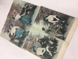 Group Of 4 Romance Couple On Bench Love Antique Postcards K71725