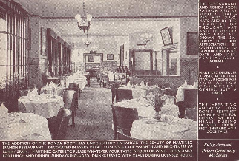 Martinez Spanish Regent Street Restaurant London Old Postcard