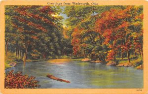 Wadsworth Ohio 1940s Greetings Postcard Stream Fall Folliage