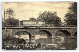 1907 DOYLESTOWN PA OLD TOHICKEN BRIDGE D & E RAILCAR RAILROAD POSTCARD P4031