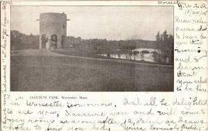 View of Institute Park, Worcester MA c1905 UDB Ornate Back Vintage Postcard O10