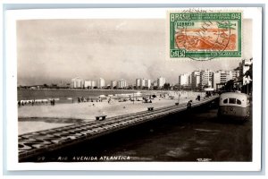 Brazil Postcard Rio Avenida Atlantica Beach Road View 1947 RPPC Photo