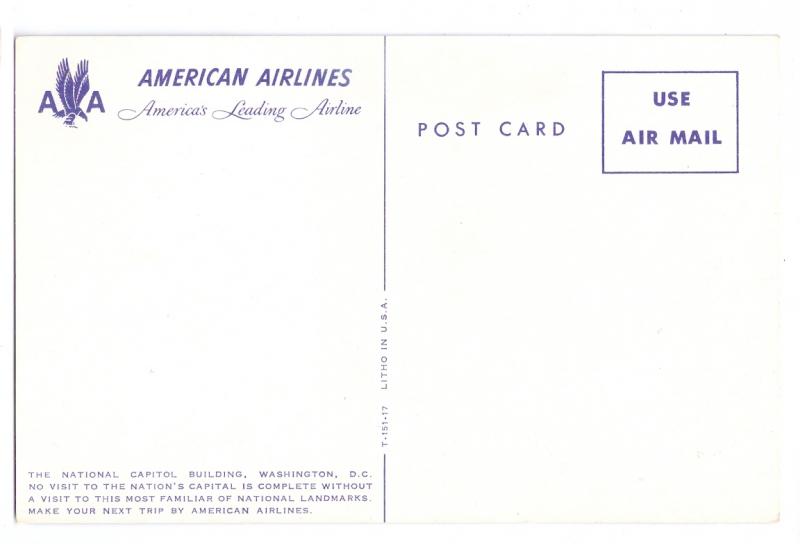 American Airlines Washington DC Capitol Dome Night Postcard