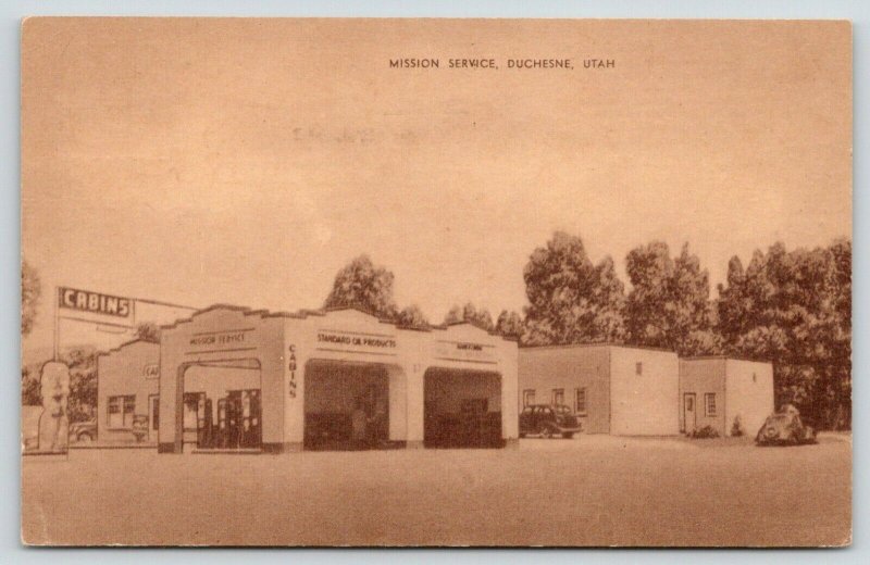 Duchesne UT~Mission Standard Gasoline Station & Cabins Motel~Cafe~Sepia 1945 PC