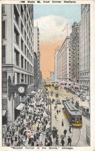 Chicago Illinois 1921 Postcard State Street from Corner Of Madison Streetcar