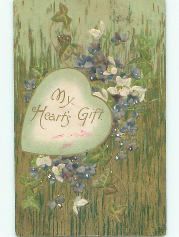 Pre-Linen valentine MY HEART'S GIFT - HEART WITH FLOWERS J0199