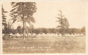 H35/ Grayling Michigan RPPC Postcard c1920s Military Camp Tents Artillery 30