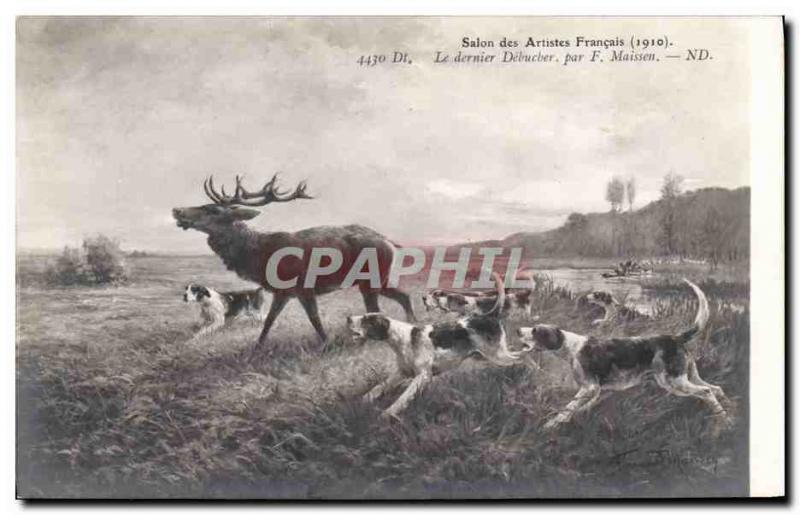 Postcard Old Dogs Dog Hunting hounds was the last debucher Maisson Cerf