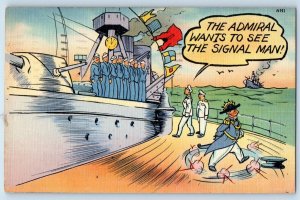 Humor US Navy Sailor Admiral Wants To See Signal Man Soldier Mail WWII Postcard