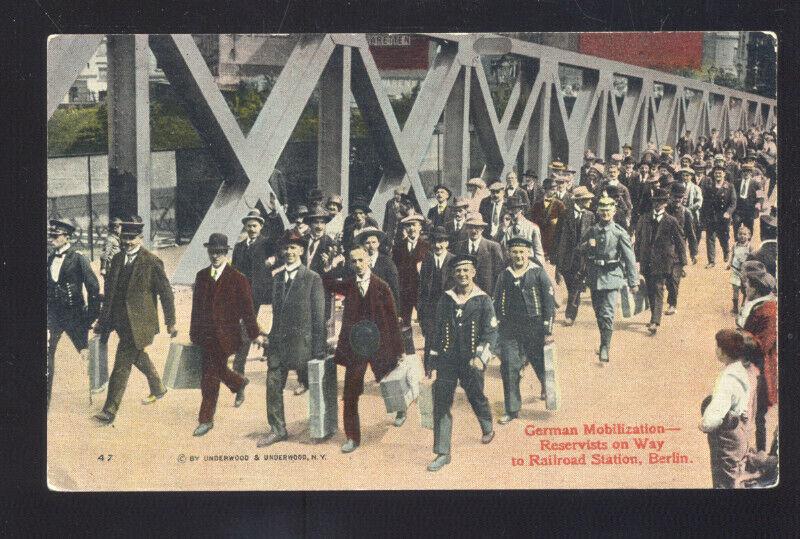 BERLIN GERMANY RAILROAD STATION ARMY SOLDIERS ASSEMBLY VINTAGE POSTCARD WWI