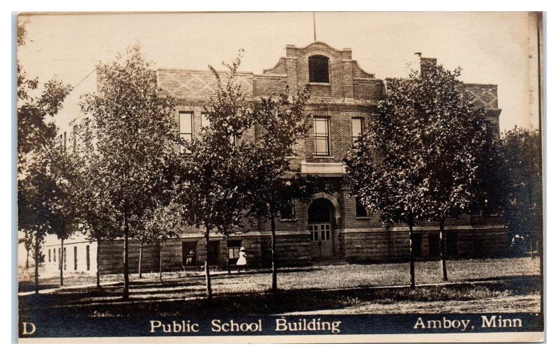 RPPC Public School Building, Amboy, MN Real Photo Postcard