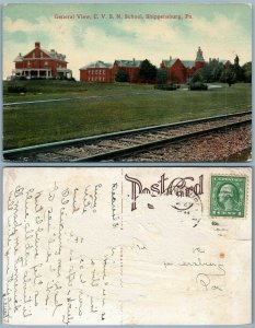 SHIPPENSBURG PA C.V.S.N. SCHOOL ANTIQUE POSTCARD railroad tracks