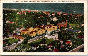 Postcard FL Palm Beach Aerial showing Ocean and Palm Beach Hotel