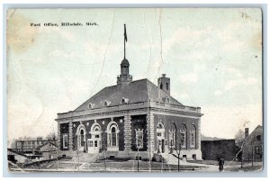 1923 Entrance View, Post Office, Hillsdale Michigan MI Vintage Postcard 