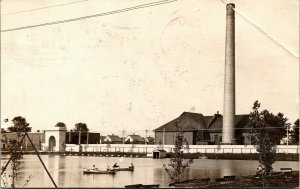 Postcard IL Kewanee RPPC Real Photo Water Tower and Lake - Rowboats 1908 L9