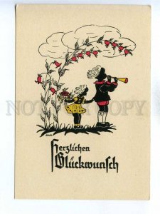 195848 GERMAN Elf musician silhouette Senzi Vintage postcard