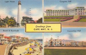 Cape May New Jersey 1954 Postcard Beach & Boardwalk Convention Hall