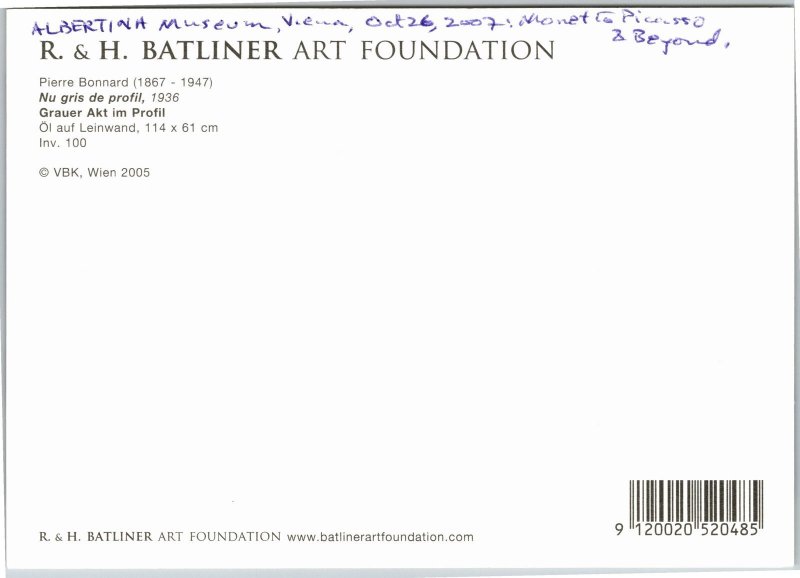 Postcard Art Bonnard, Pierre - Gray nude in profile