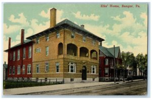 c1930's Elk's Home House Street Scene Bangor Pennsylvania PA Vintage Postcard