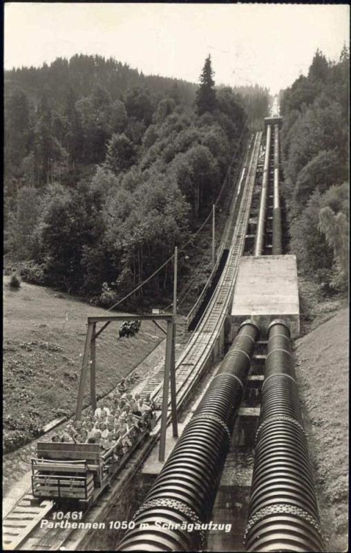 austria, PARTHENNEN, Schrägaufzug, TRAIN (1964) RPPC