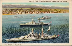 US Battleships Long Beach CA California UNUSED Fairchild Air Postcard D90